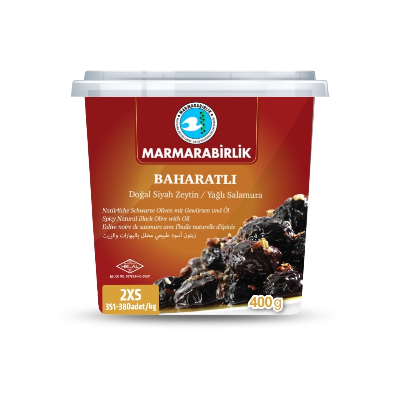 НЕТ В НАЛИЧИИ Оливки со специями черные с косточкой 400 гр (Marmarabirlik)