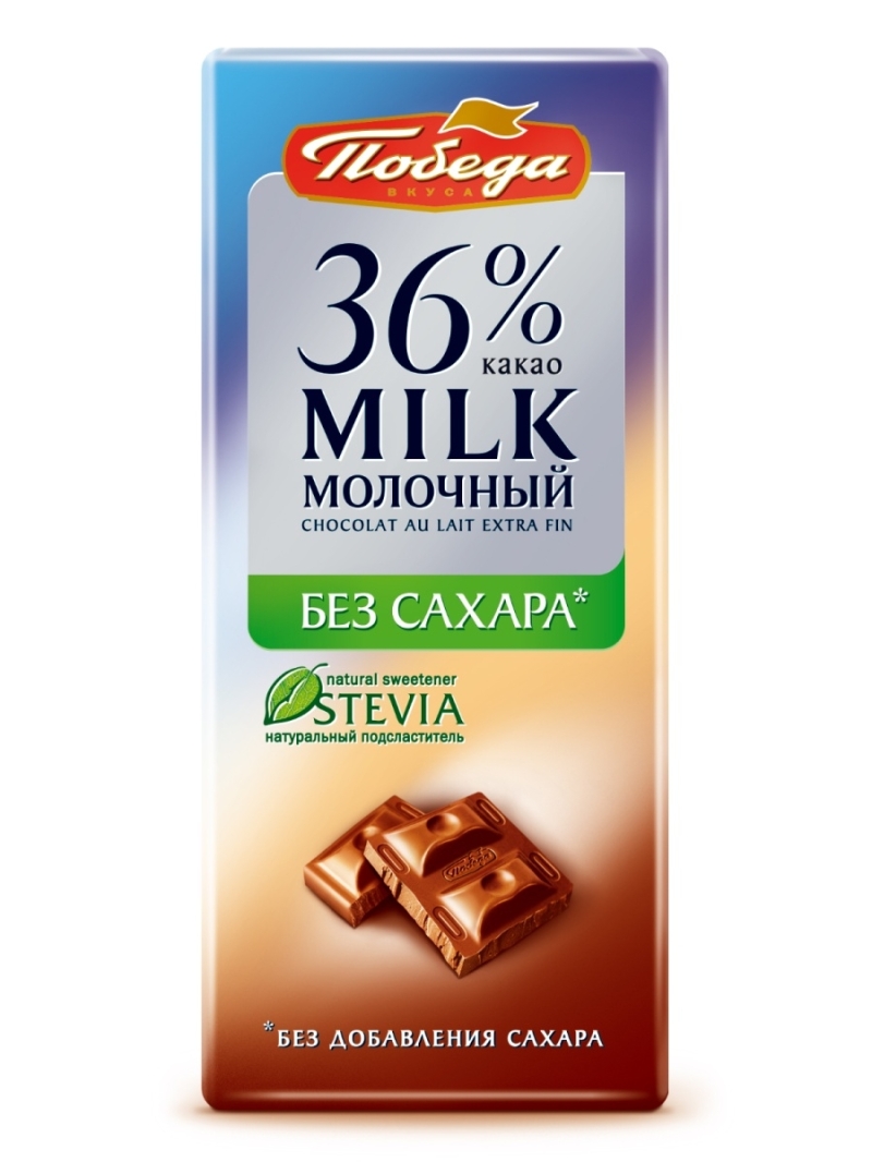 Молочный шоколад без сахара 36% какао, Победа, 100 г
